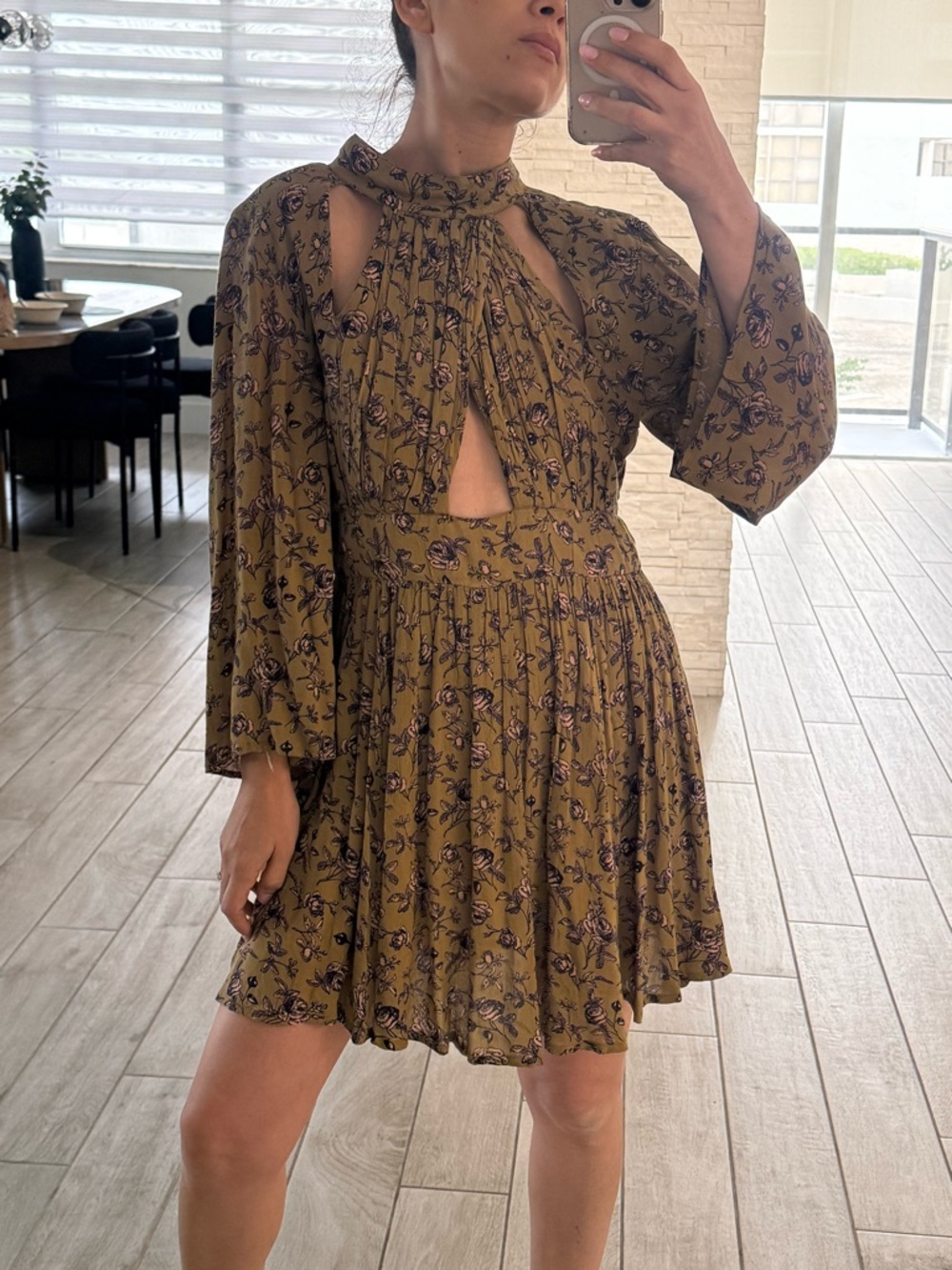 RAGA Olive Floral Cutout High-Neck romper Dress